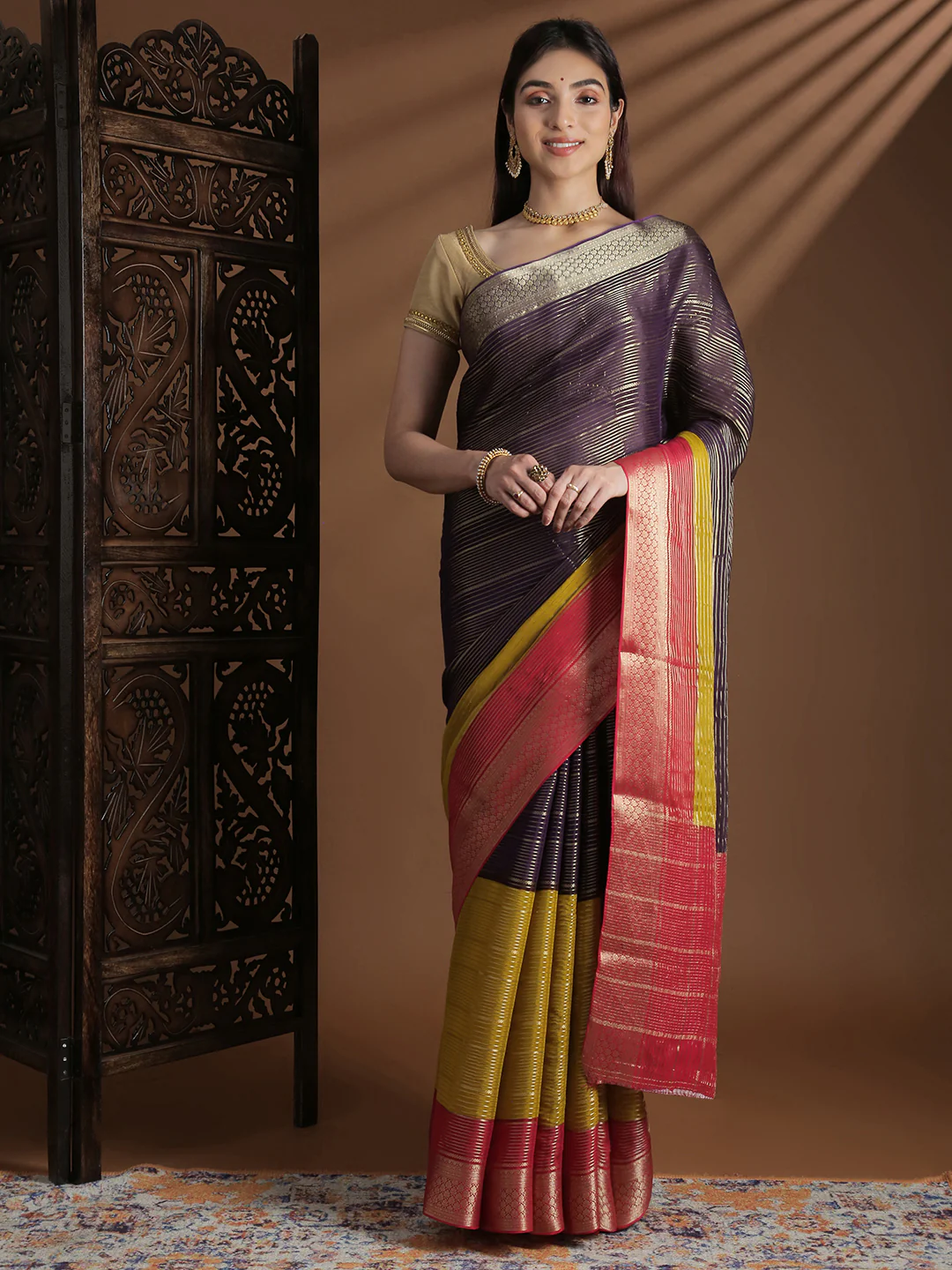 Women Semi Mysore Silk Saree Dark Purple SS397 - Image 4