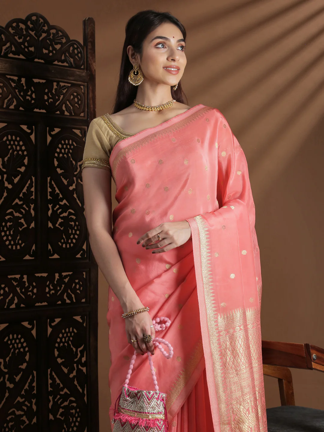Women Semi Mysore Silk Saree Light Pink SS404 - Image 2