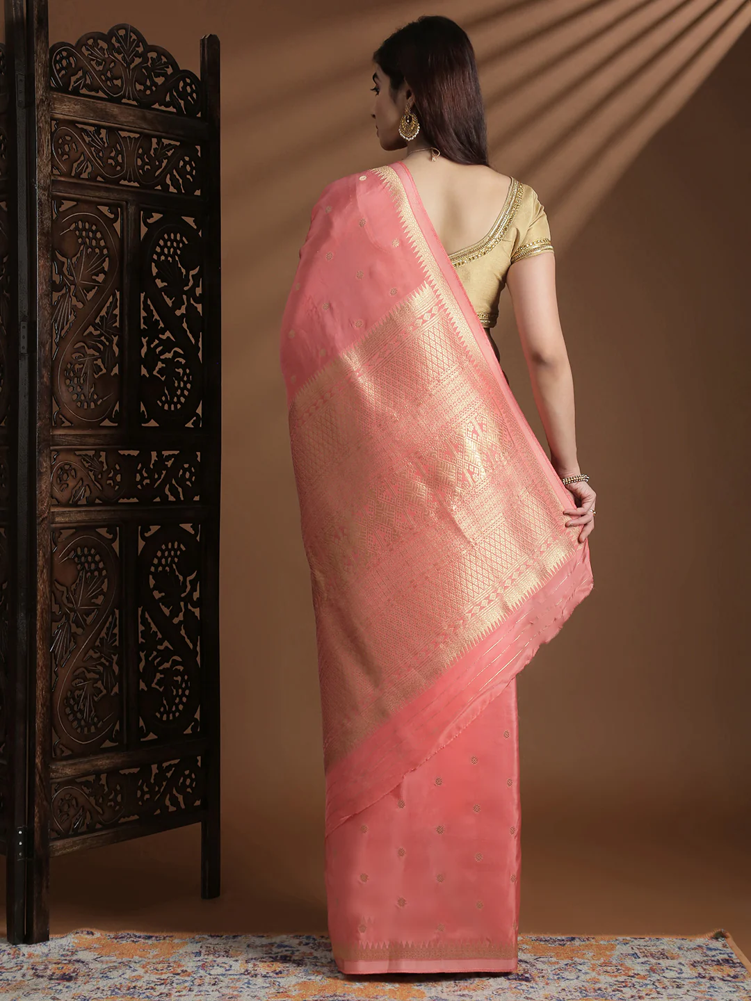 Women Semi Mysore Silk Saree Light Pink SS404 - Image 3