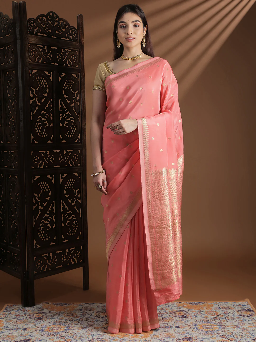 Women Semi Mysore Silk Saree Light Pink SS404 - Image 4