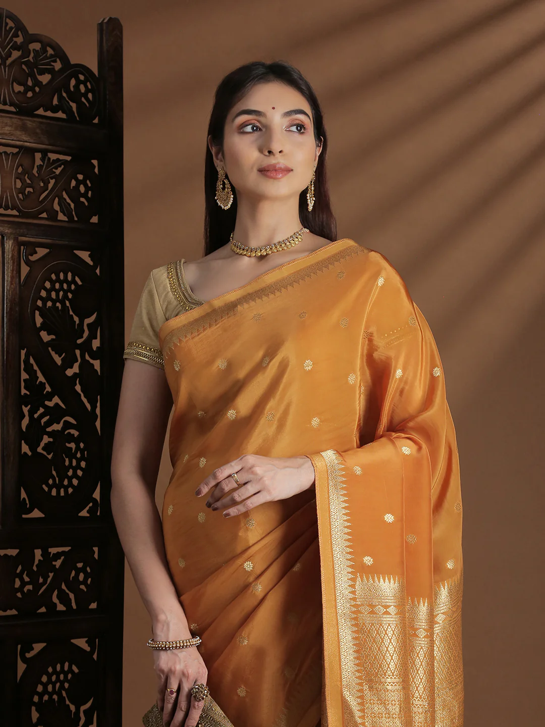 Women Semi Mysore Silk Saree Mustard SS400 - Image 2