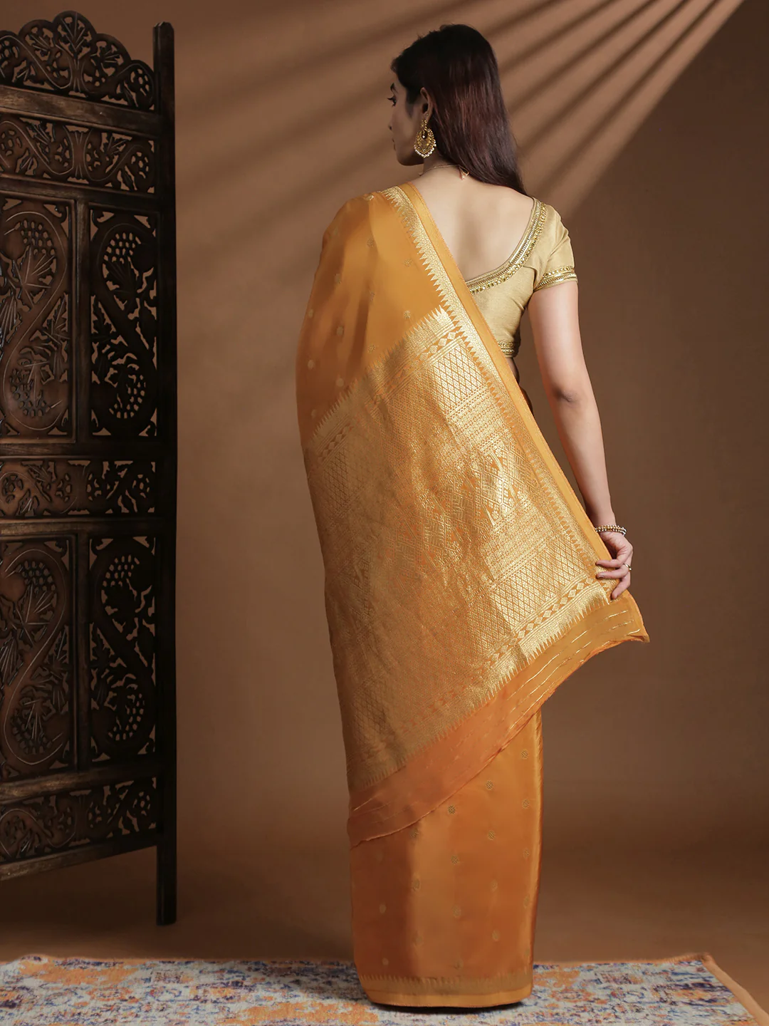Women Semi Mysore Silk Saree Mustard SS400 - Image 3