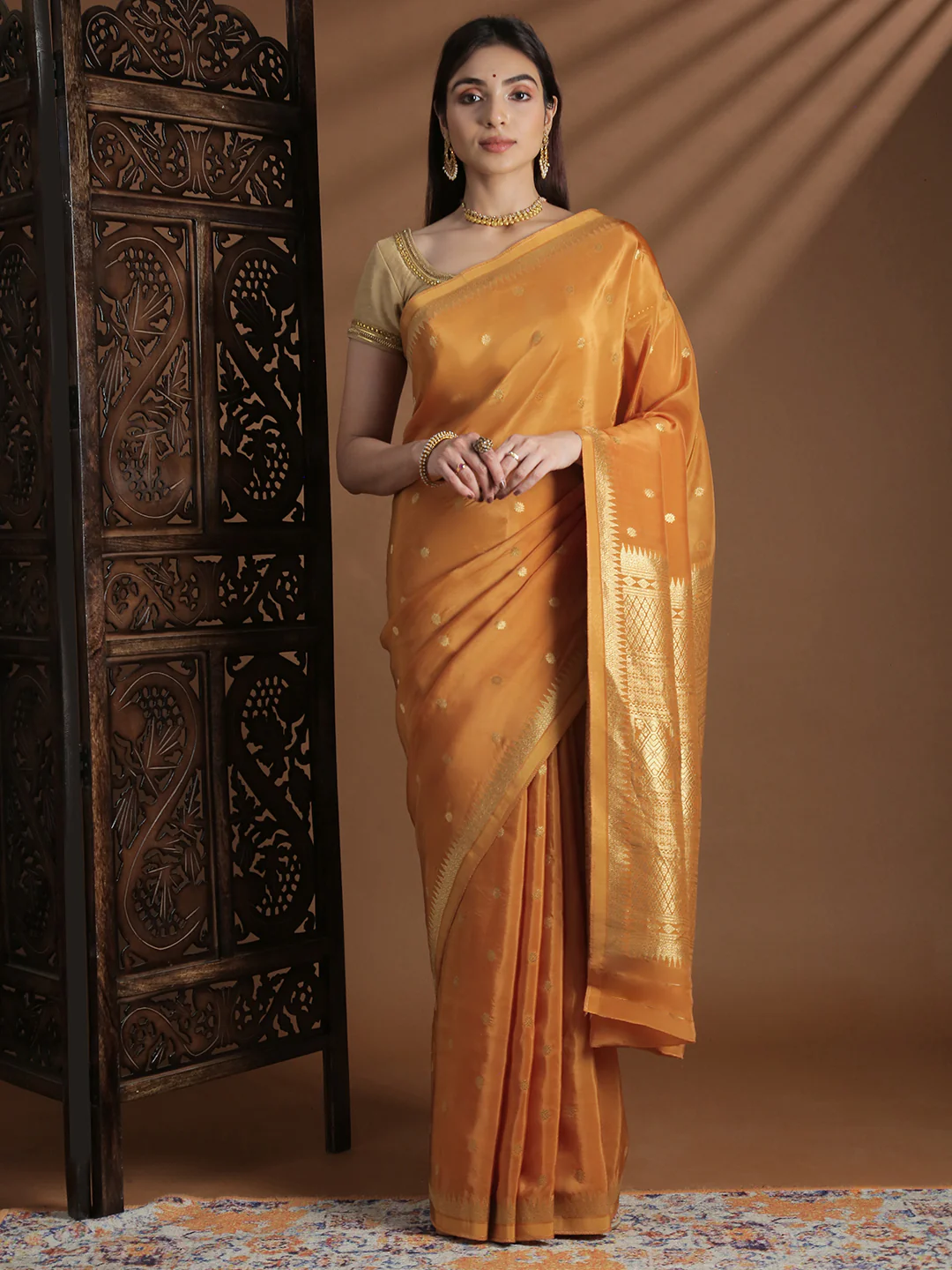 Women Semi Mysore Silk Saree Mustard SS400 - Image 6