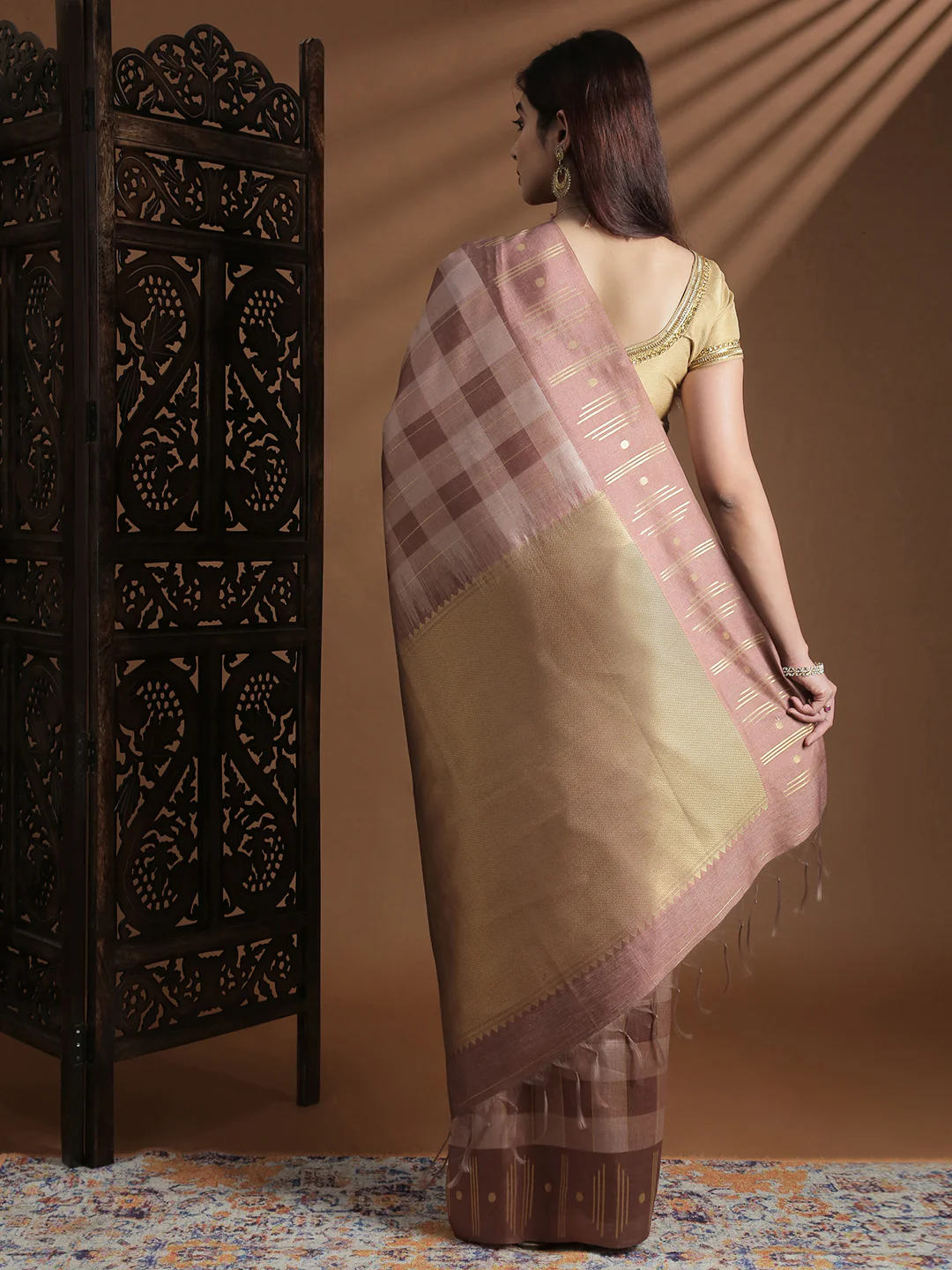Women Semi Tussar Weaving Brown Saree ST320 - Image 3