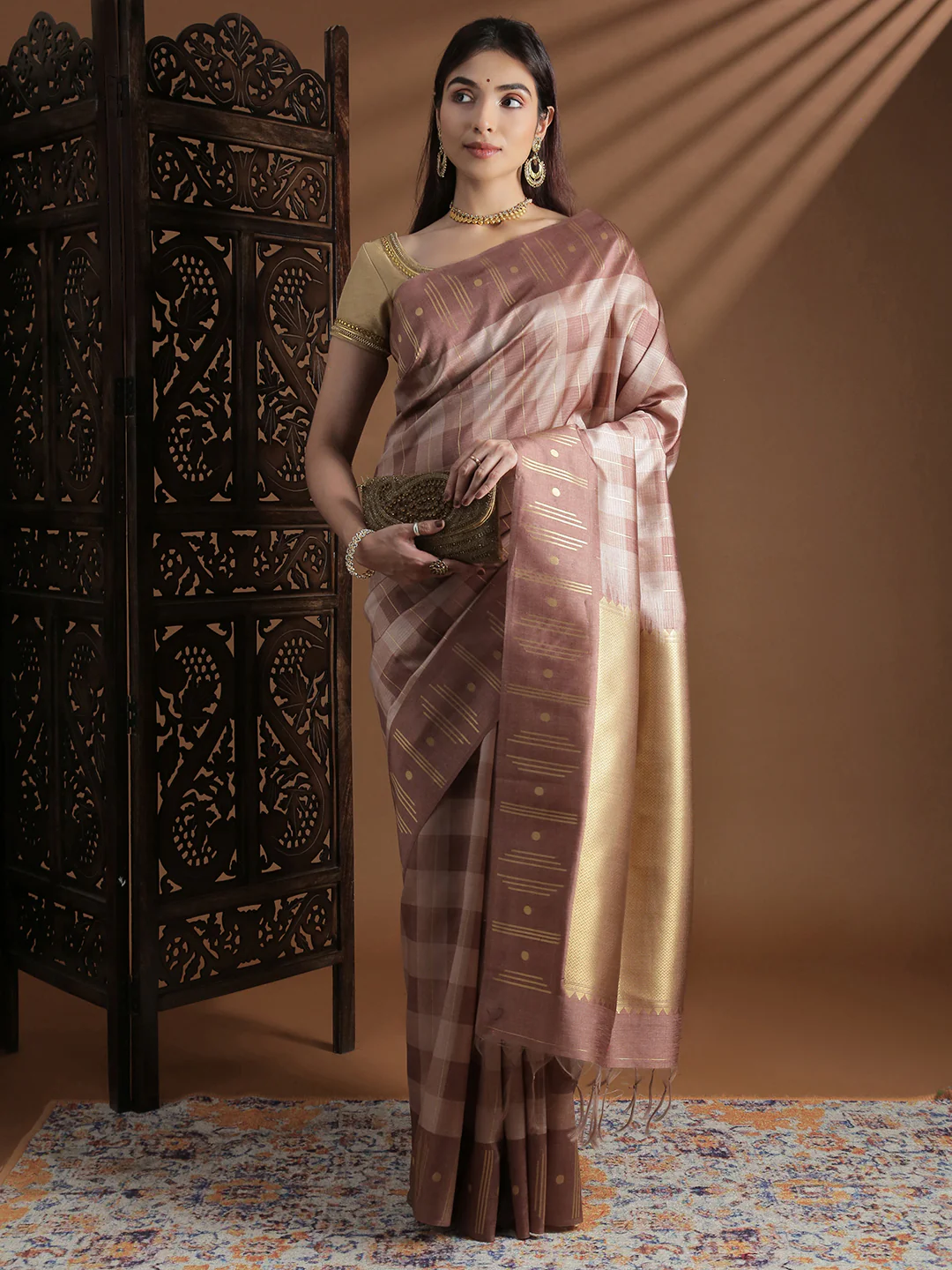 Women Semi Tussar Weaving Brown Saree ST320 - Image 7