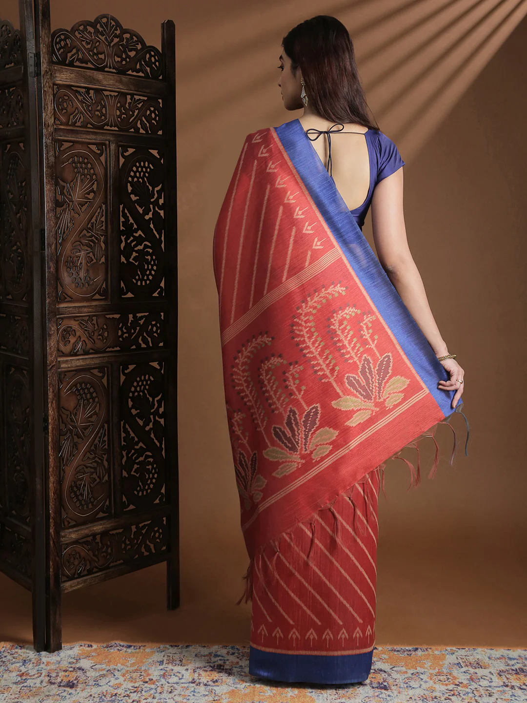 Women Semi Tussar Weaving Red Saree ST321 - Image 3
