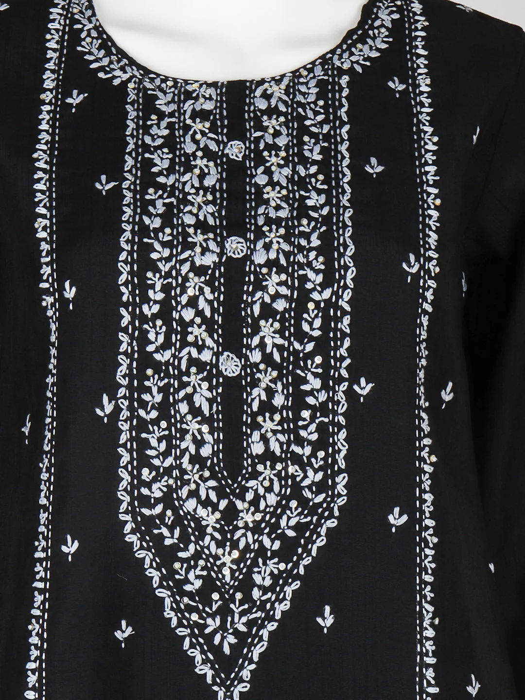 Women Silky Crush Embroidered Kurti Set Black EKS89 - Image 3