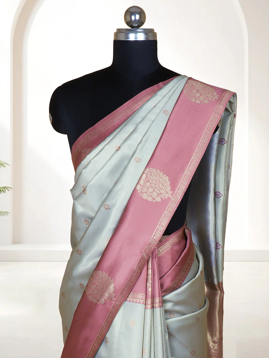 Women Silver Art Silk Saree ASS106 - Image 4
