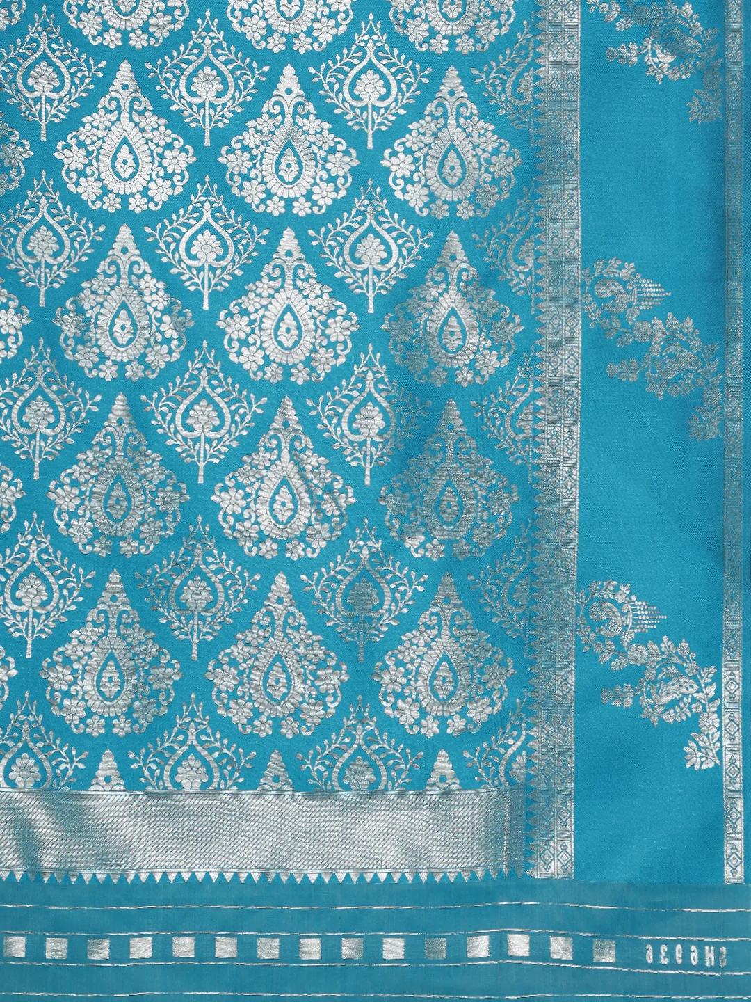Women Silver Tissue Saree with Blue Border TS55 - Image 5
