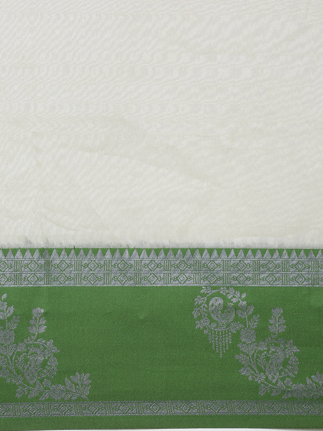 Women Silver Tissue Saree with Green Border TS63 - Image 7