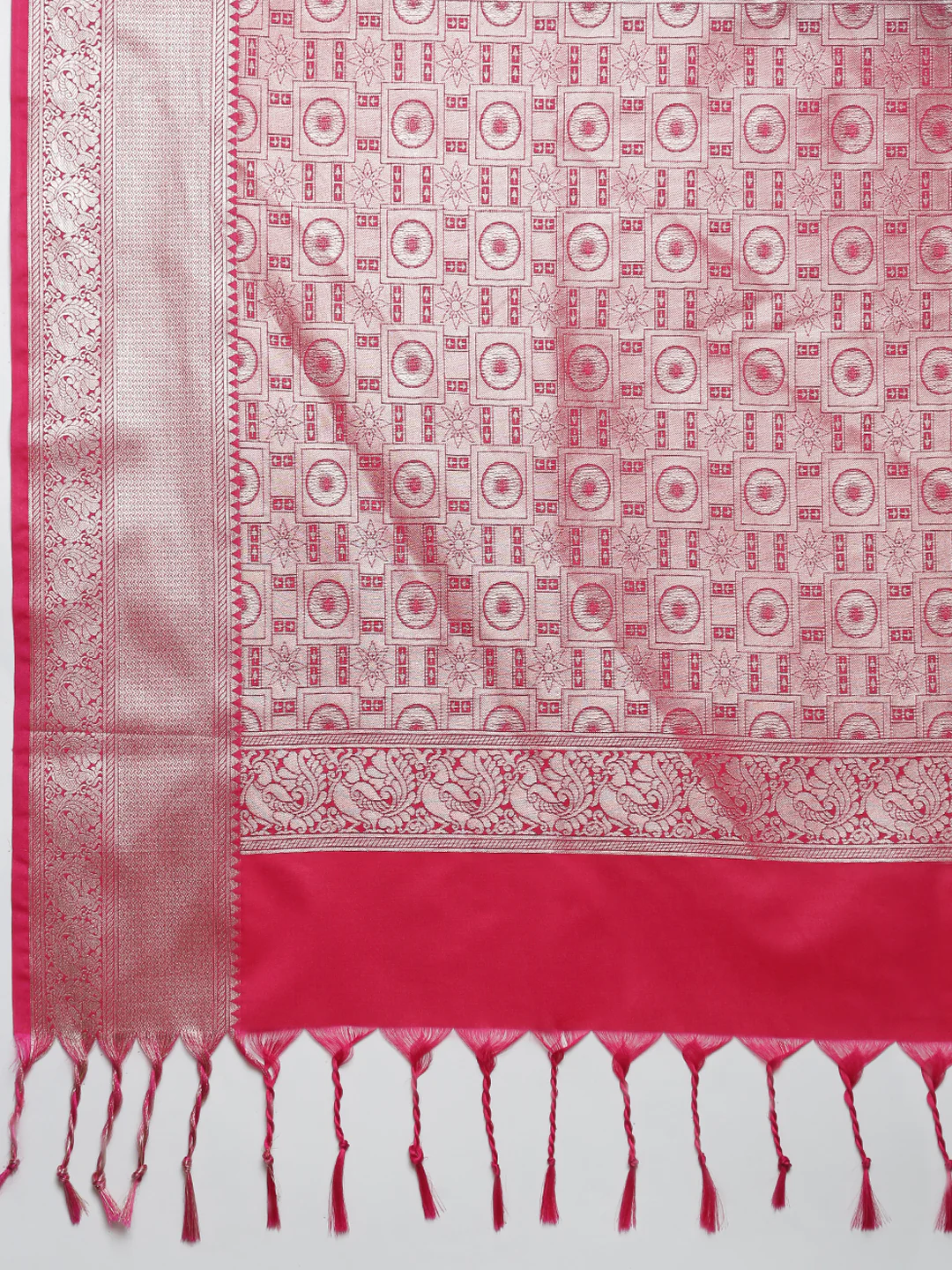 Women Soft Silk Saree Grey with Pink SS407 - Image 6
