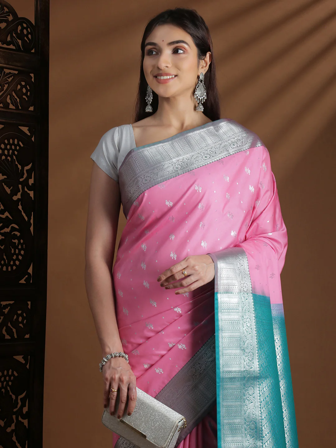 Women Soft Silk Saree Light Pink SS408 - Image 2
