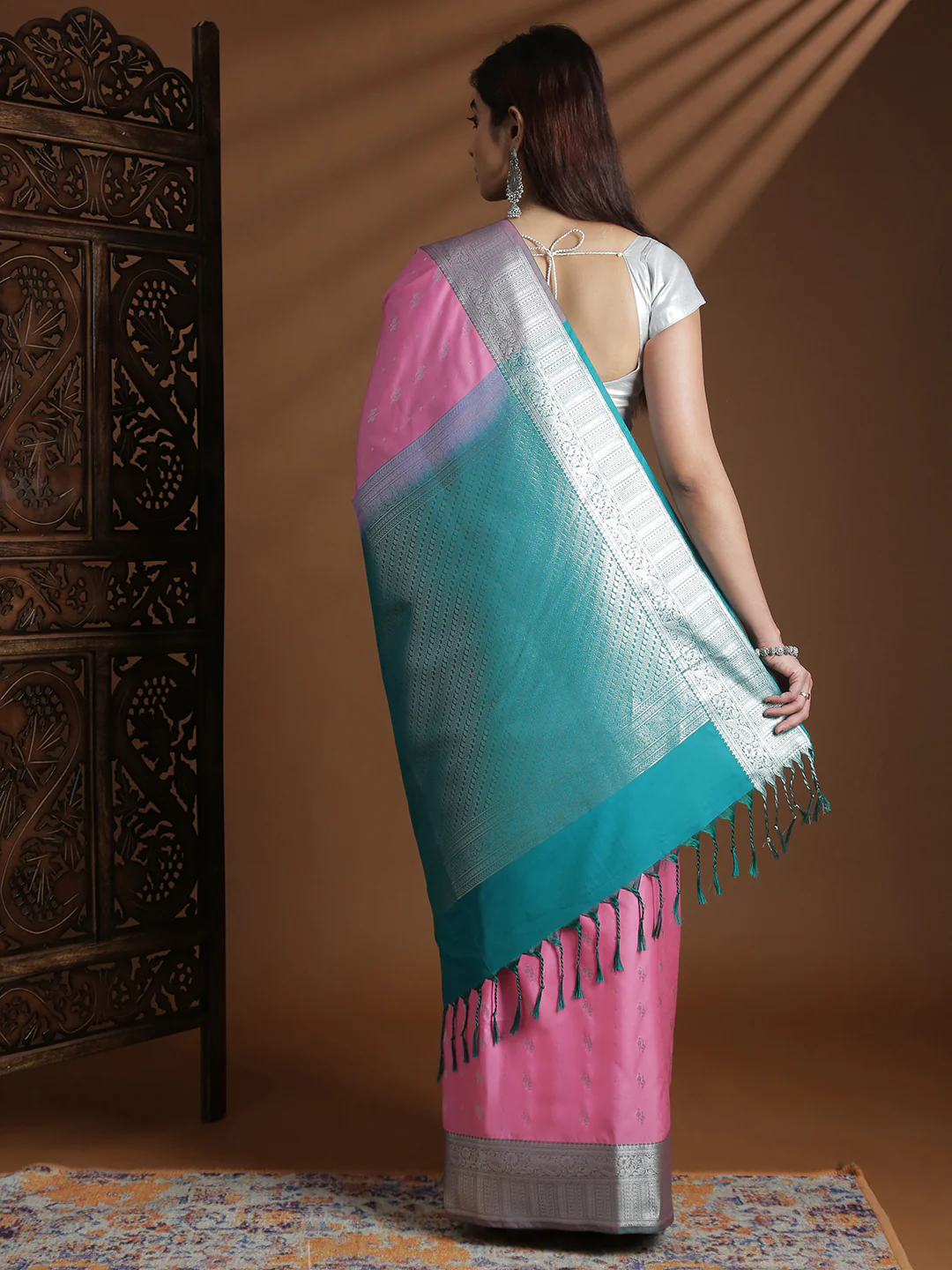 Women Soft Silk Saree Light Pink SS408 - Image 3
