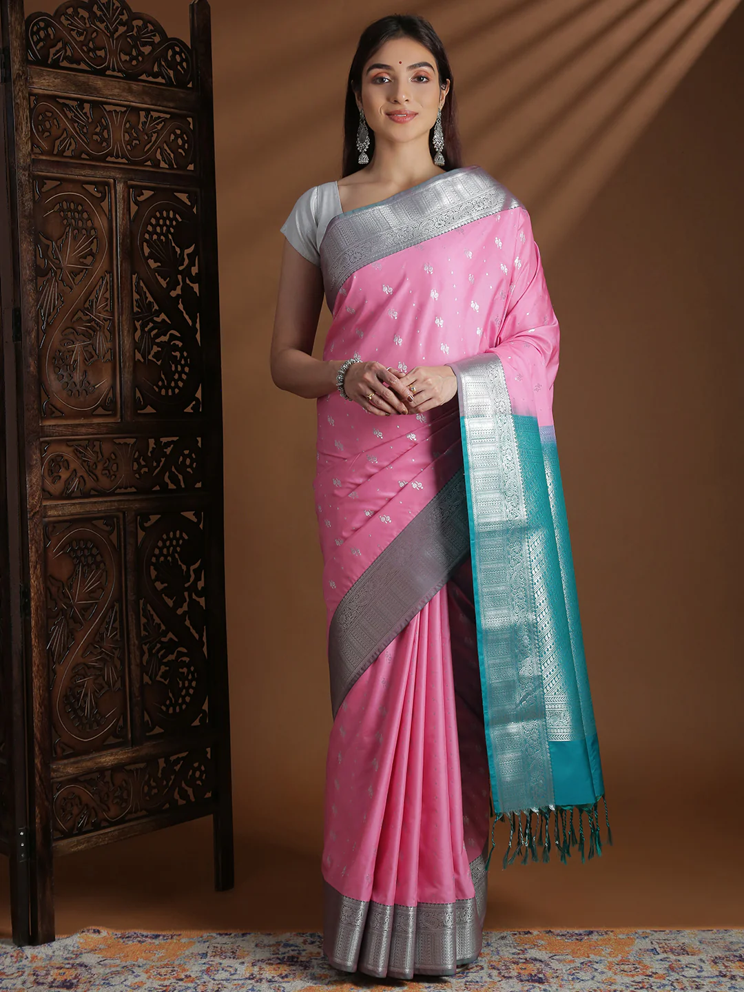 Women Soft Silk Saree Light Pink SS408 - Image 4