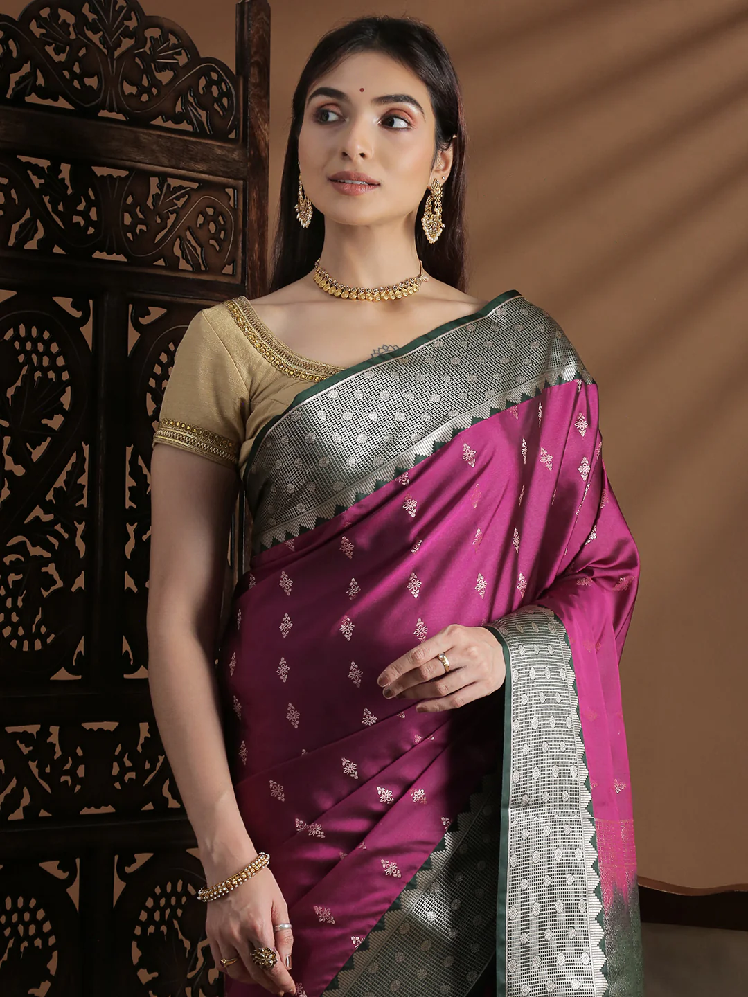 Women Soft Silk Saree Majenta SS411 - Image 2