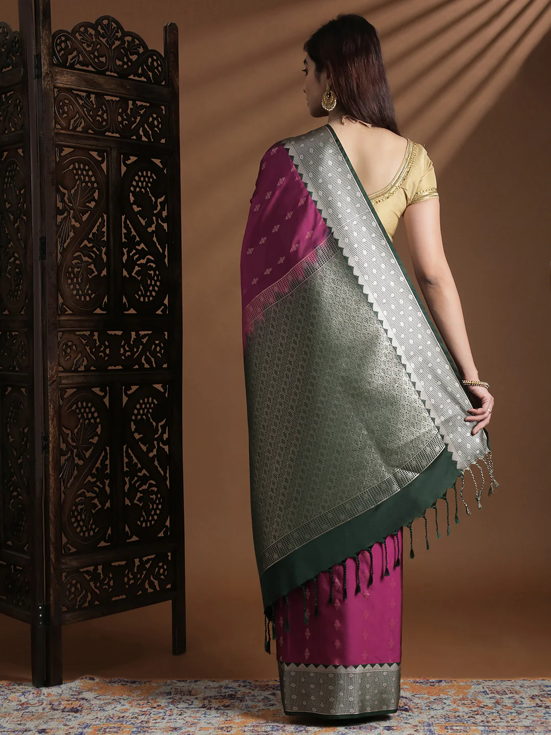 Women Soft Silk Saree Majenta SS411 - Image 3