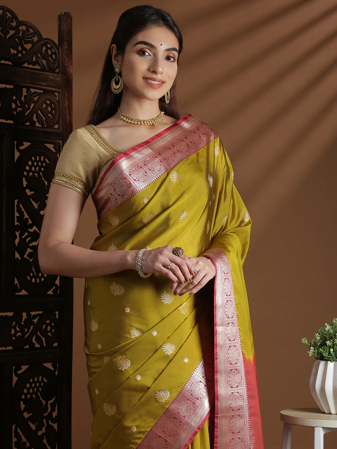 Women Soft Silk Saree Mustard Yellow SS416 - Image 2