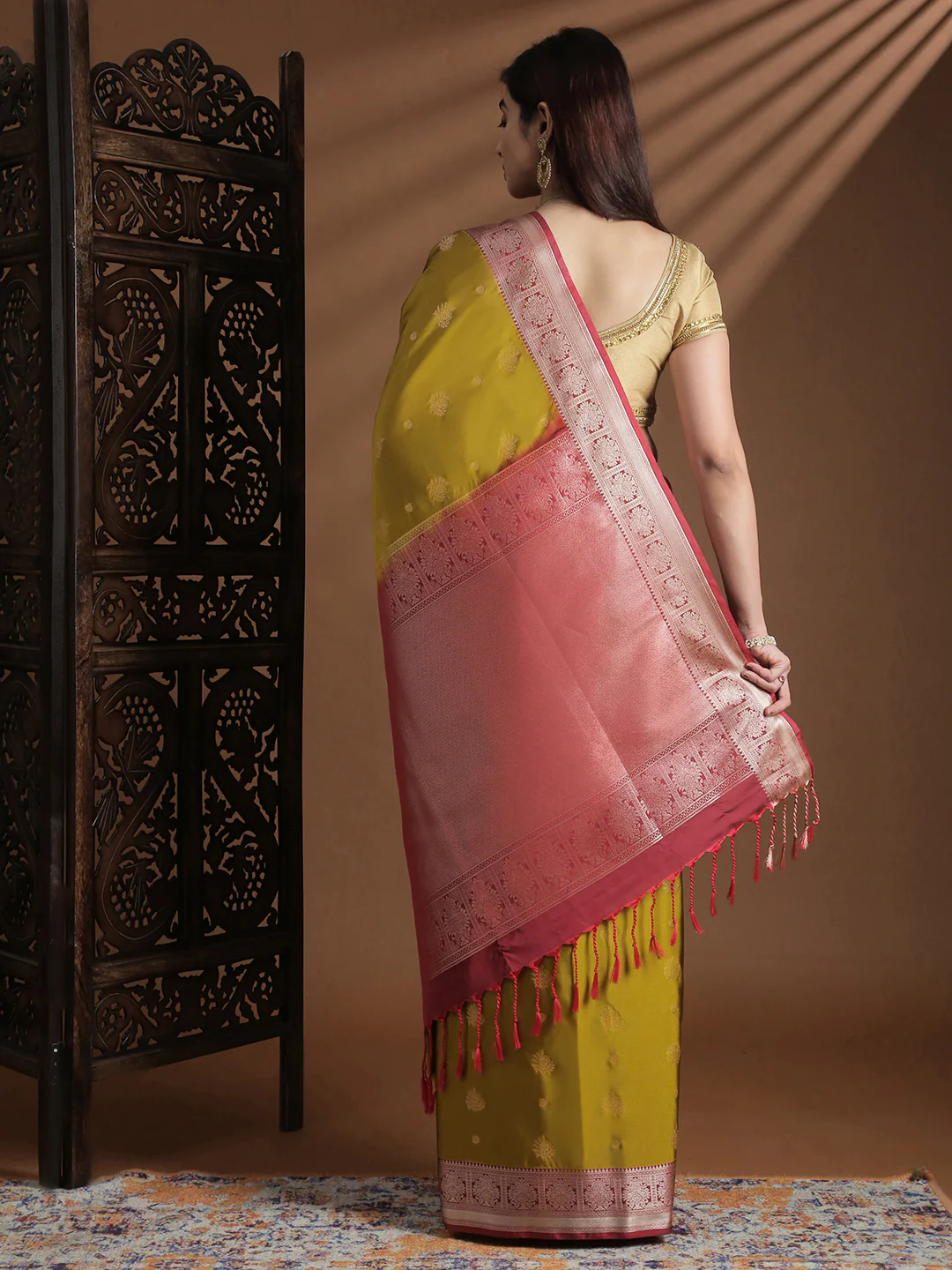 Women Soft Silk Saree Mustard Yellow SS416 - Image 3