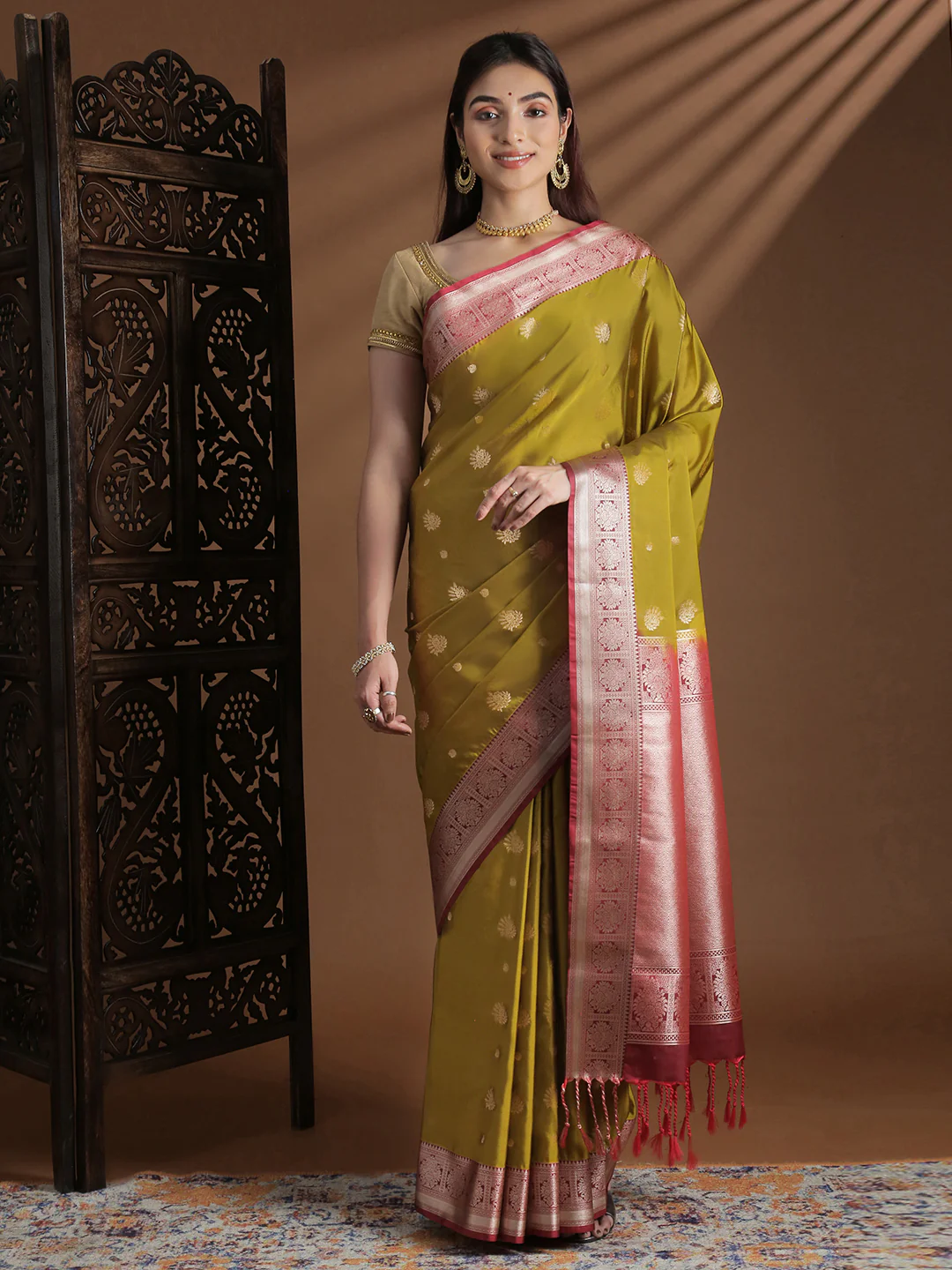 Women Soft Silk Saree Mustard Yellow SS416 - Image 4
