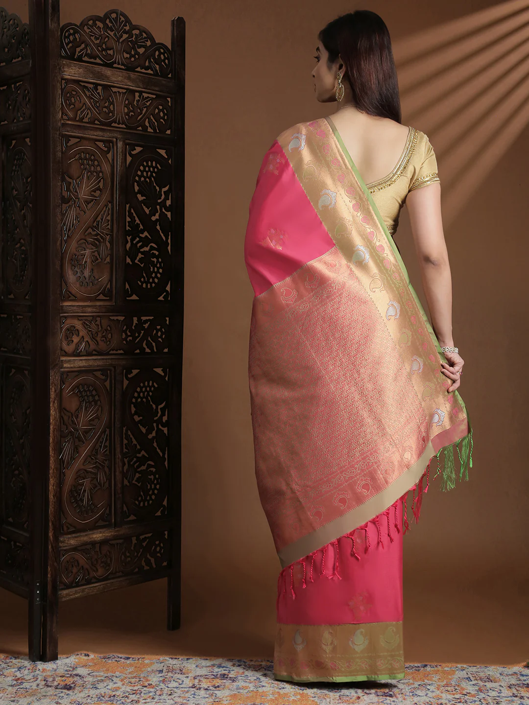 Women Soft Silk Saree Pink SS413 - Image 3
