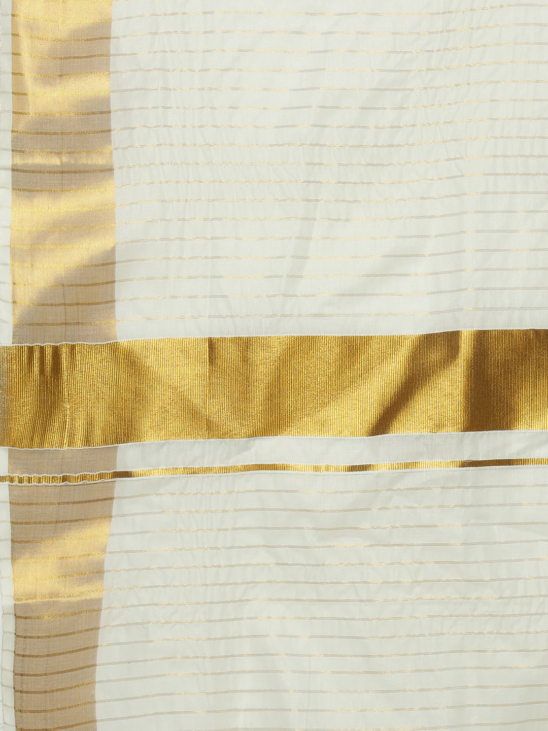 Women Traditional Kerala Cream Stripes Saree KS228 - Image 7