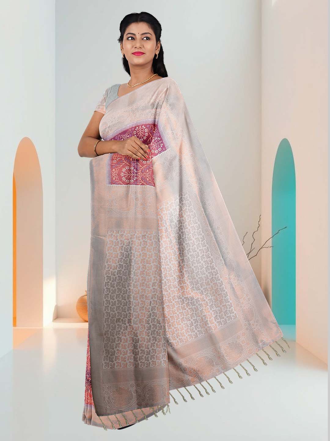 Women Grape with Green Art Silk Printed Saree ASS57 - Image 2