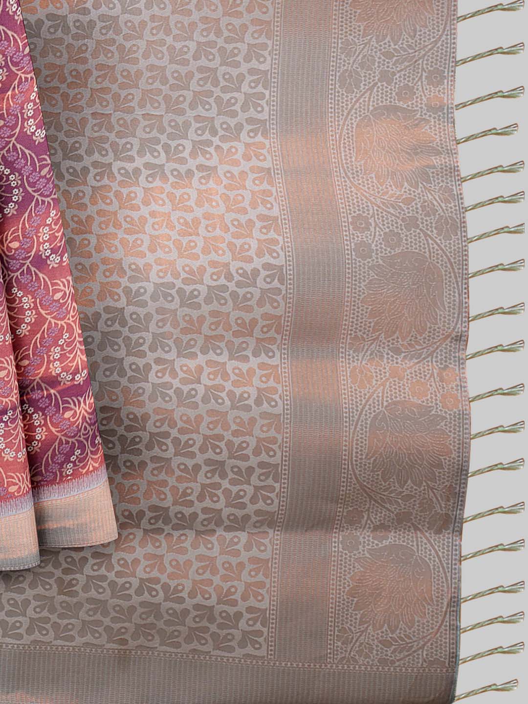 Women Grape with Green Art Silk Printed Saree ASS57 - Image 3