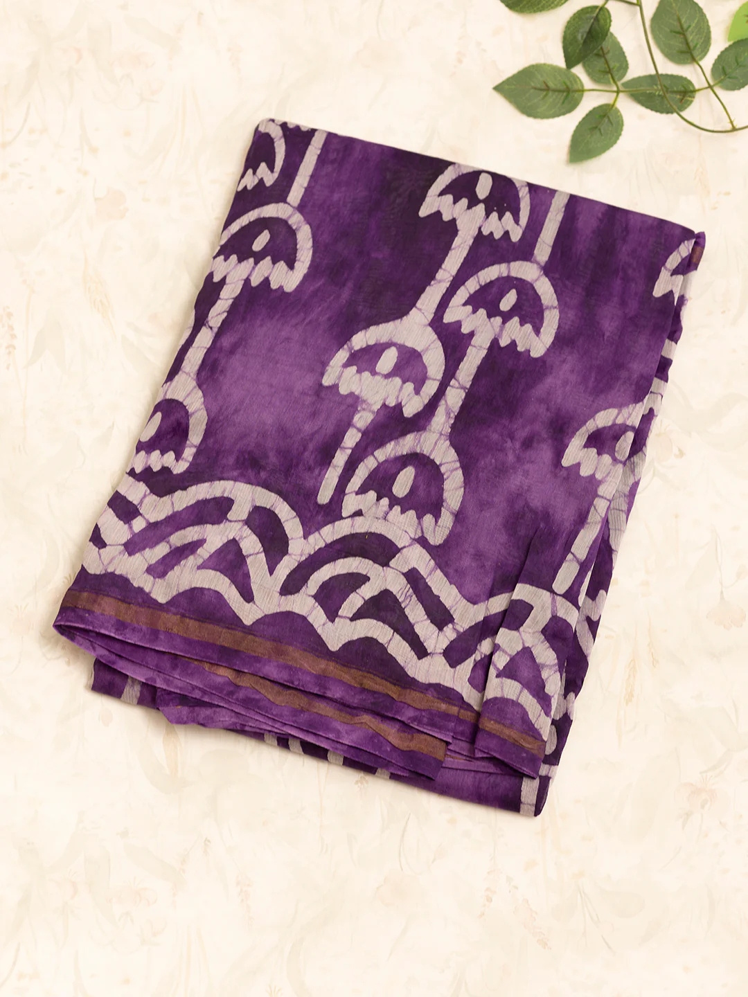 Women Violet Semi Chanderi Cotton Printed Saree SC49 - Image 3