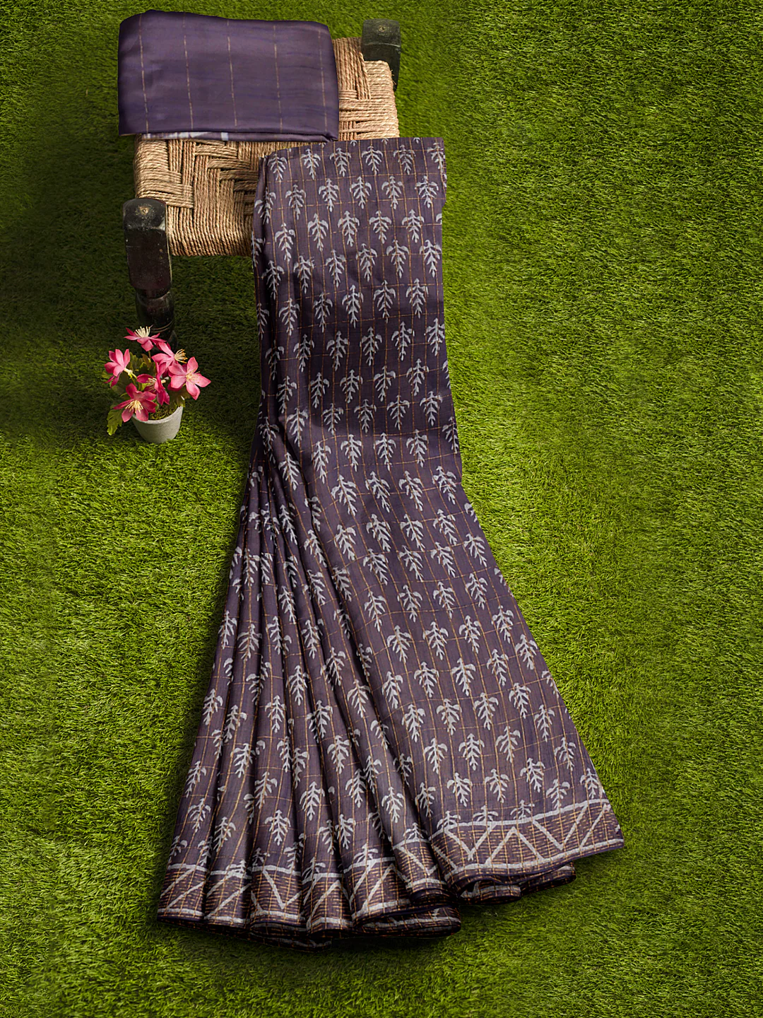Women Violet Semi Linen Saree SL229 - Image 4