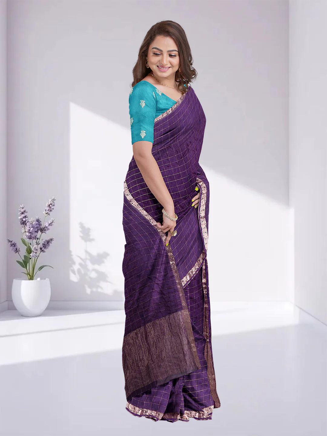 Women Violet Semi Silk Saree SS348 - Image 2