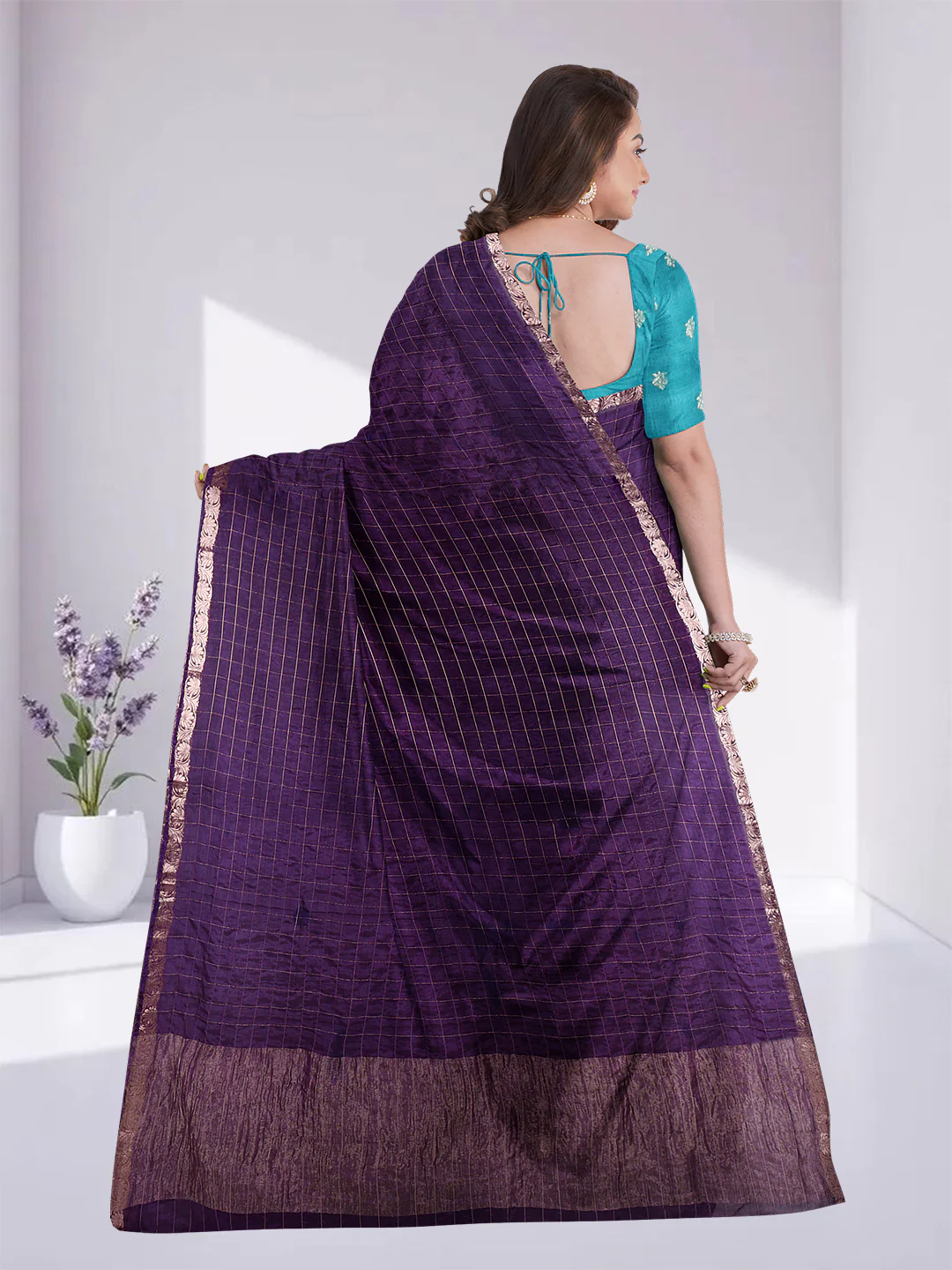Women Violet Semi Silk Saree SS348 - Image 3