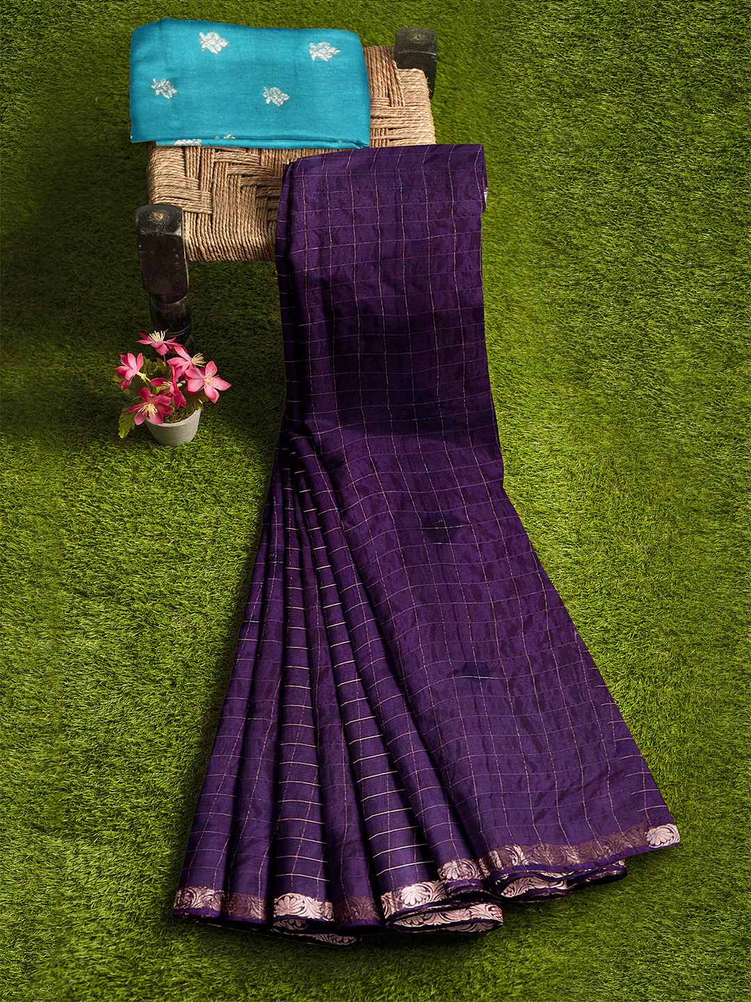 Women Violet Semi Silk Saree SS348 - Image 4