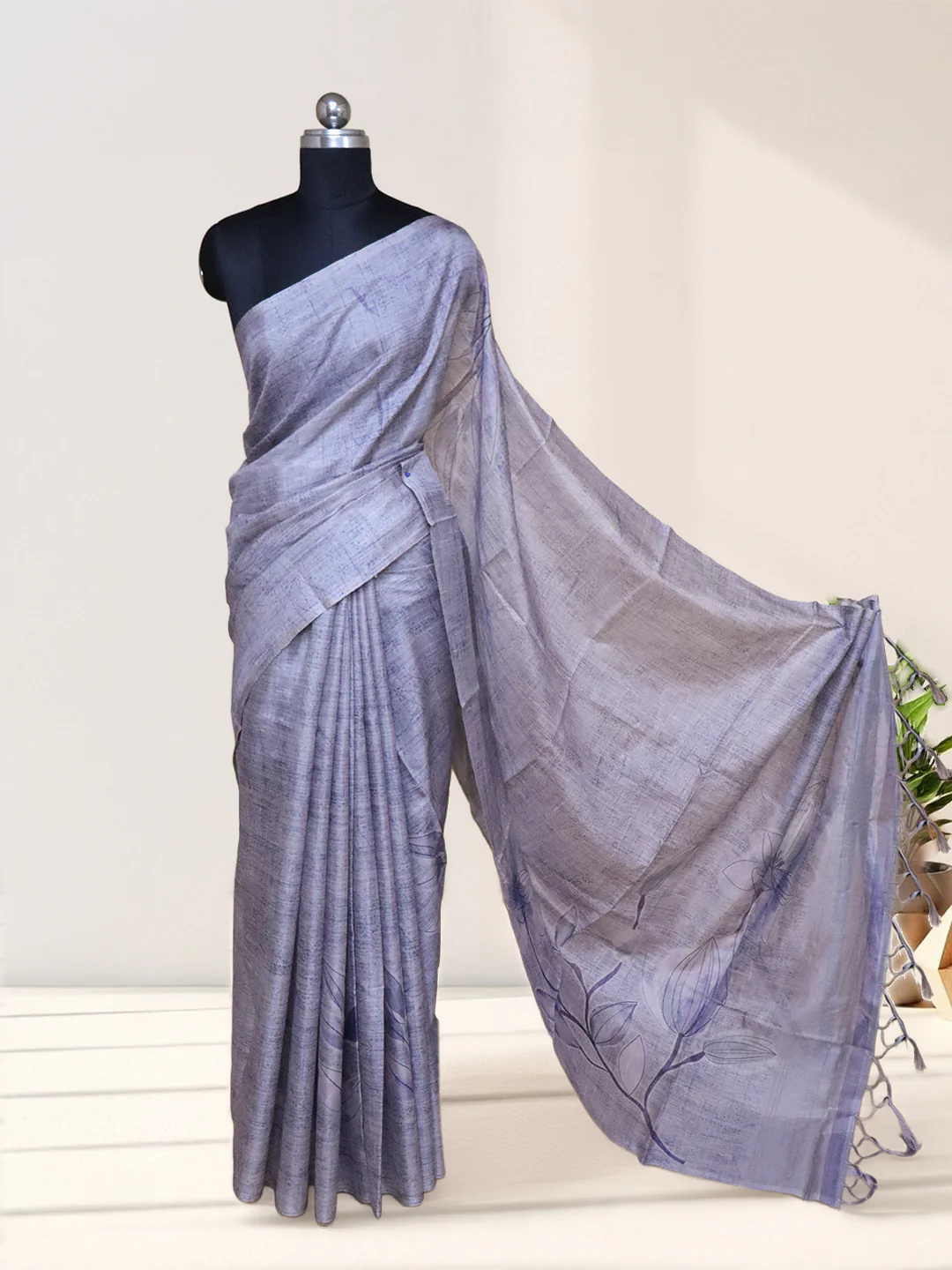 Women Light Lavender Semi Tussar Printed Saree ST310 - Image 2