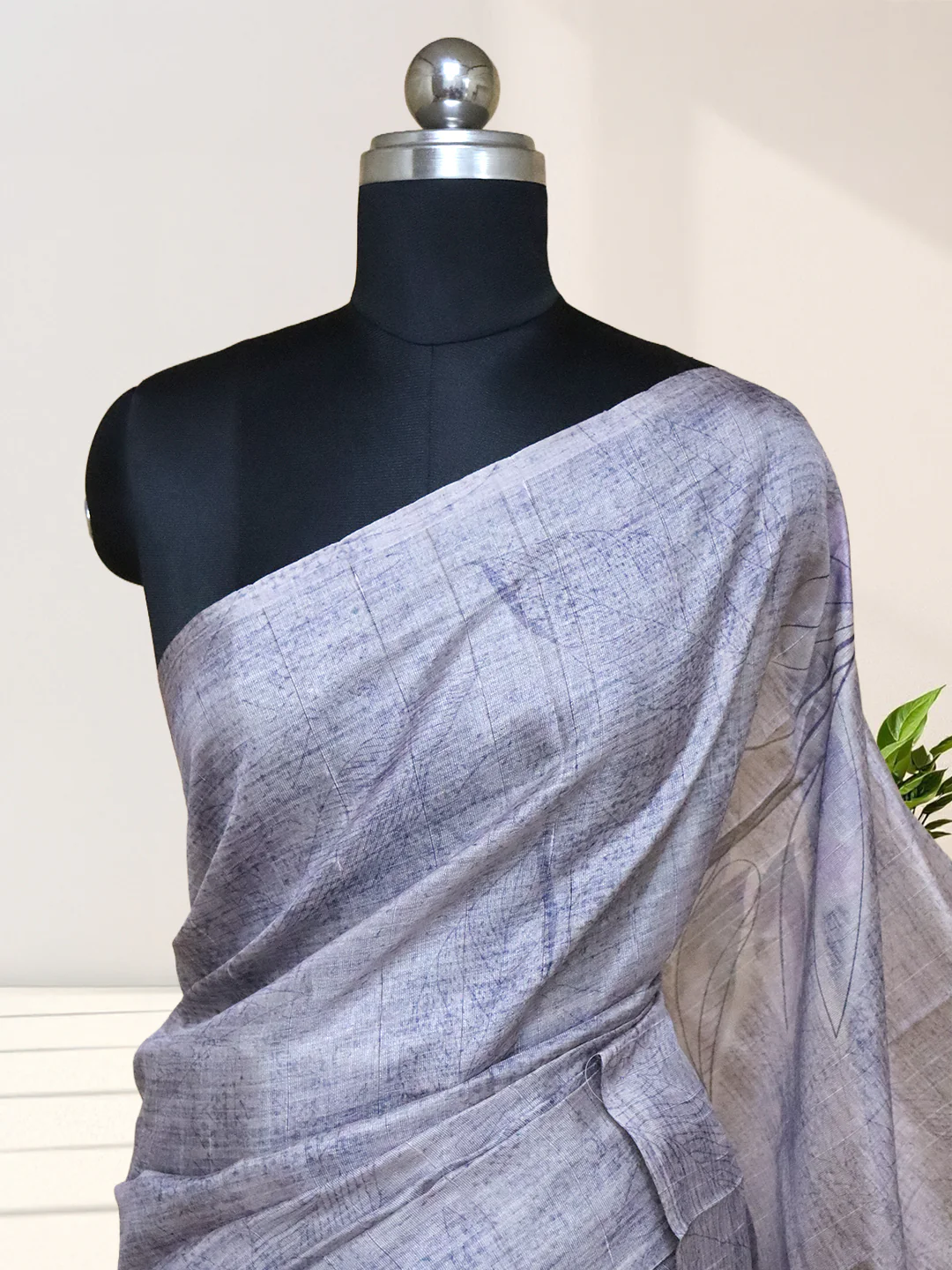 Women Light Lavender Semi Tussar Printed Saree ST310 - Image 4