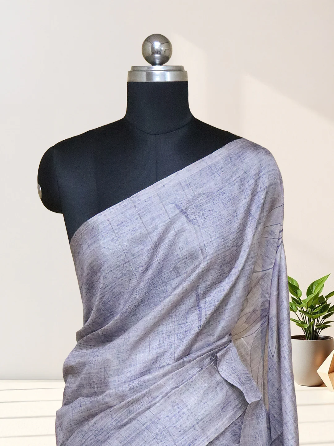 Women Light Lavender Semi Tussar Printed Saree ST310 - Image 6