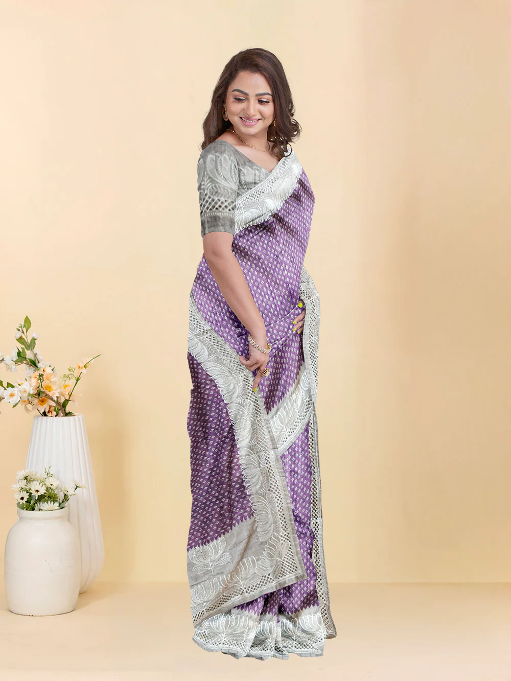 Women Violet Semi Tussar Saree ST279 - Image 2