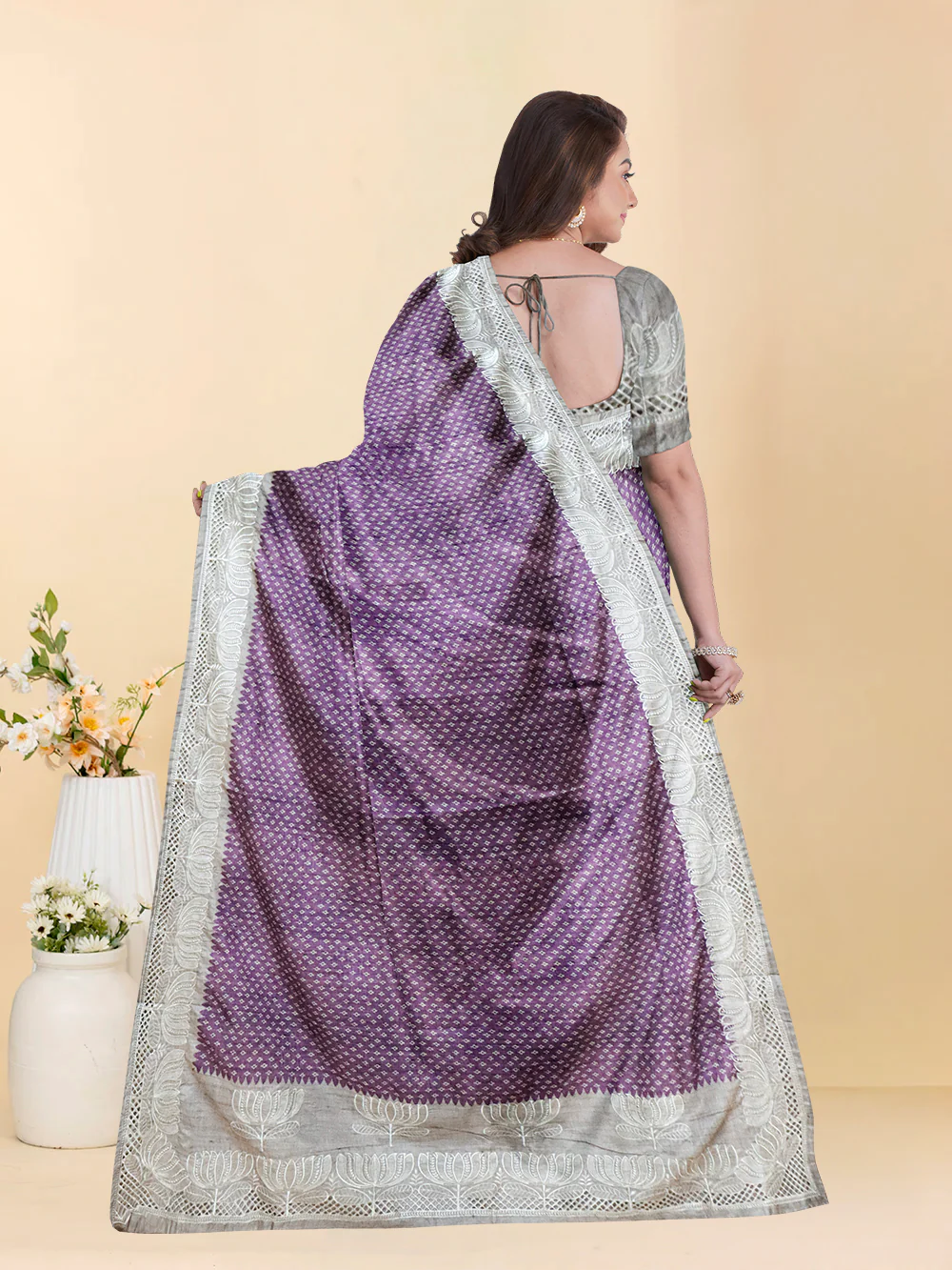 Women Violet Semi Tussar Saree ST279 - Image 4