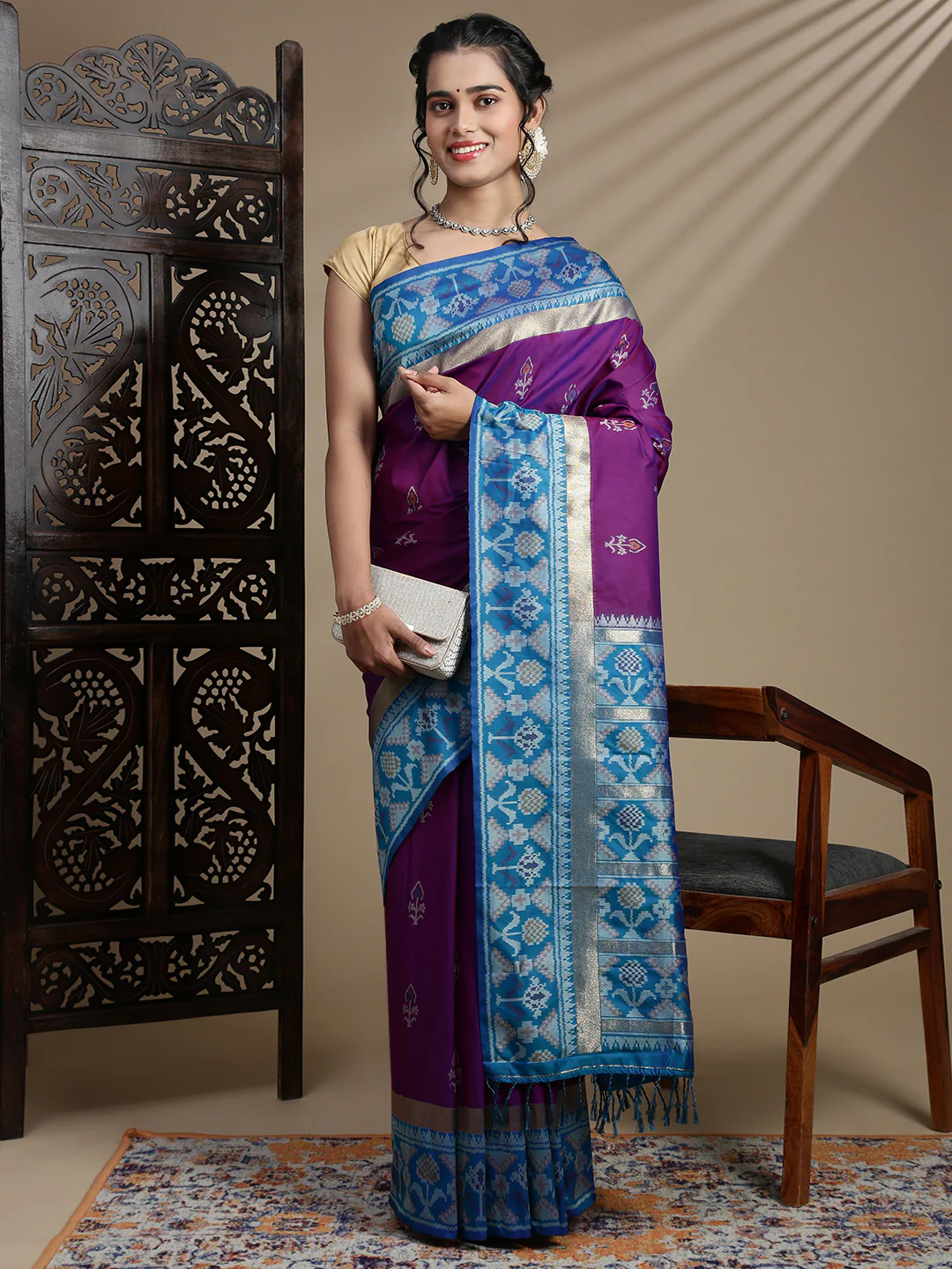Women Violet Soft Silk Saree SS395 - Image 2