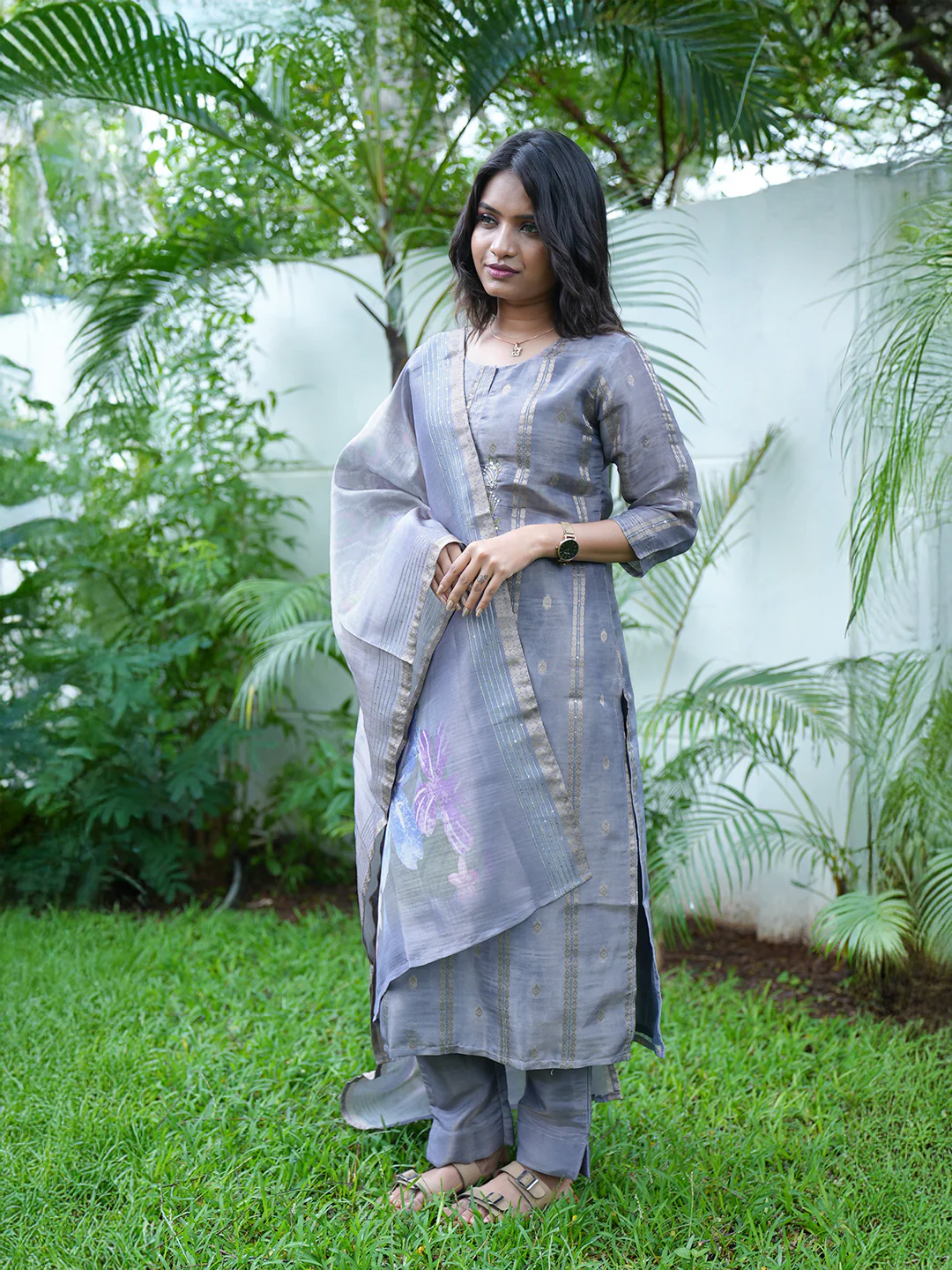Women Violet Tissue Printed Kurti Set EKS127 - Image 2