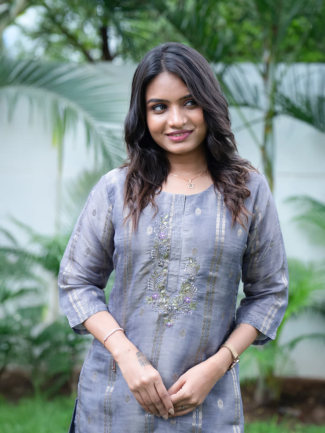 Women Violet Tissue Printed Kurti Set EKS127 - Image 4