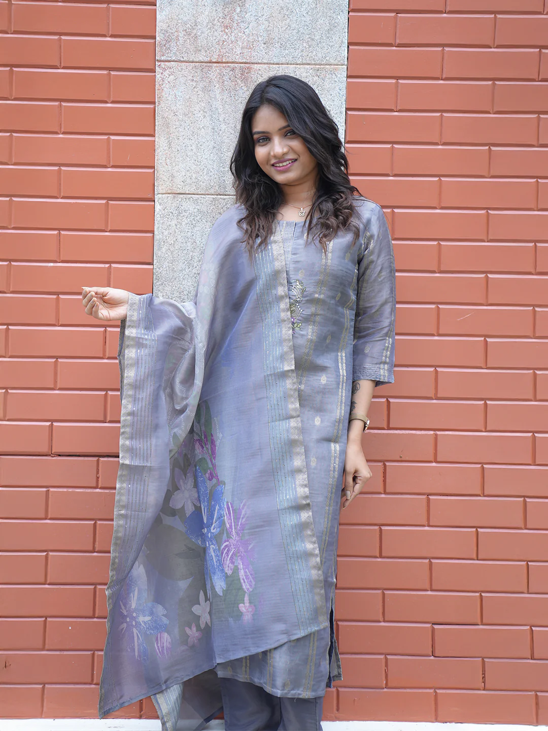 Women Violet Tissue Printed Kurti Set EKS127 - Image 5