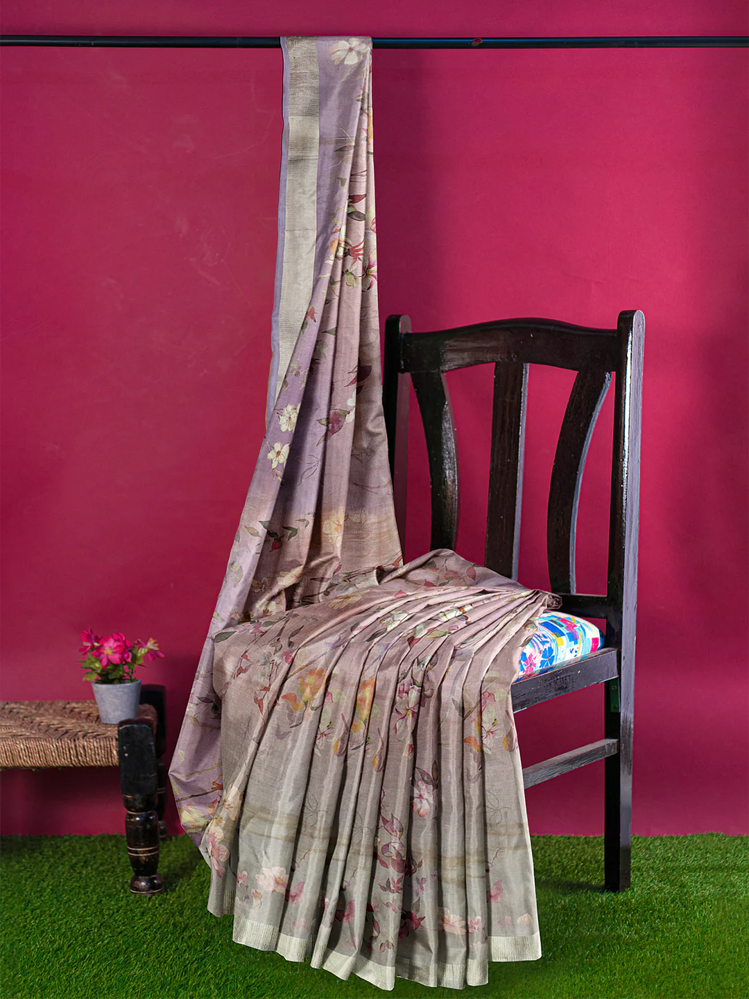 Women Violet Tissue Printed Saree TS45 - Image 2