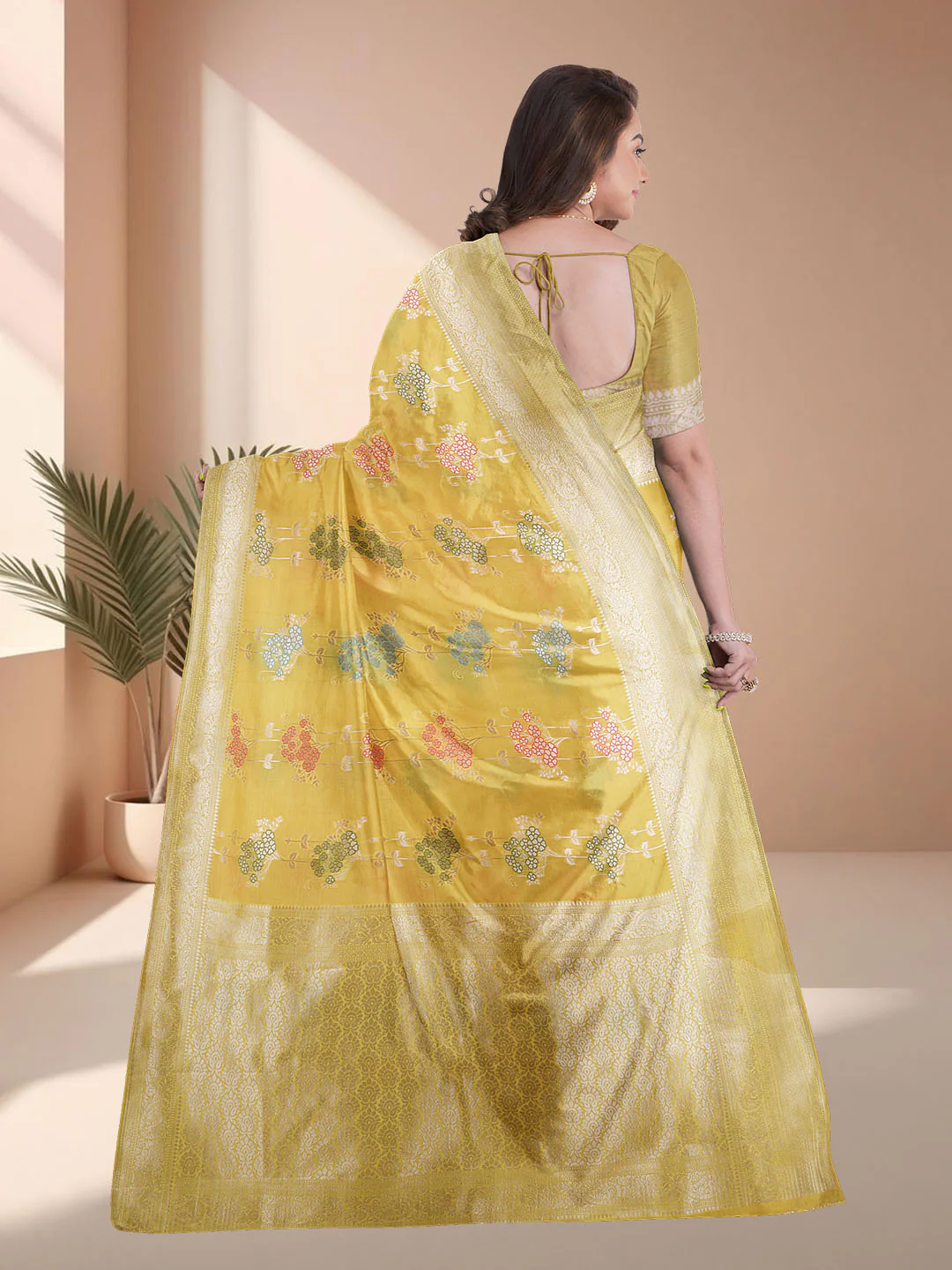 Women Yellow Art Silk Printed Saree ASS81 - Image 4