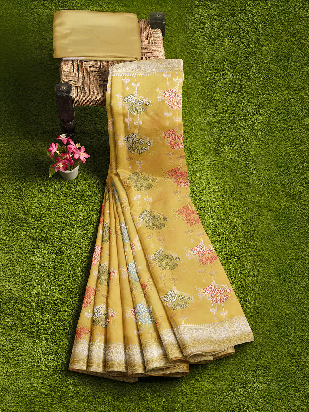 Women Yellow Art Silk Printed Saree ASS81 - Image 7