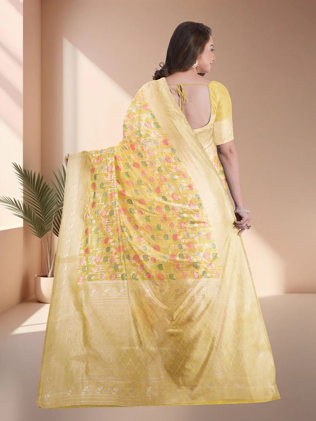 Women Yellow Art Silk Printed Saree ASS82 - Image 3
