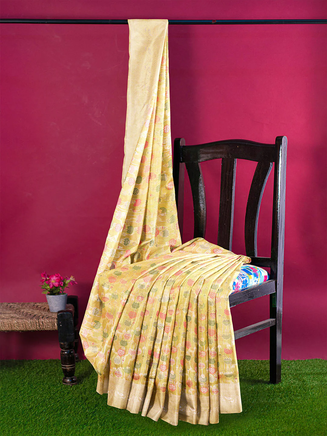 Women Yellow Art Silk Printed Saree ASS82 - Image 5