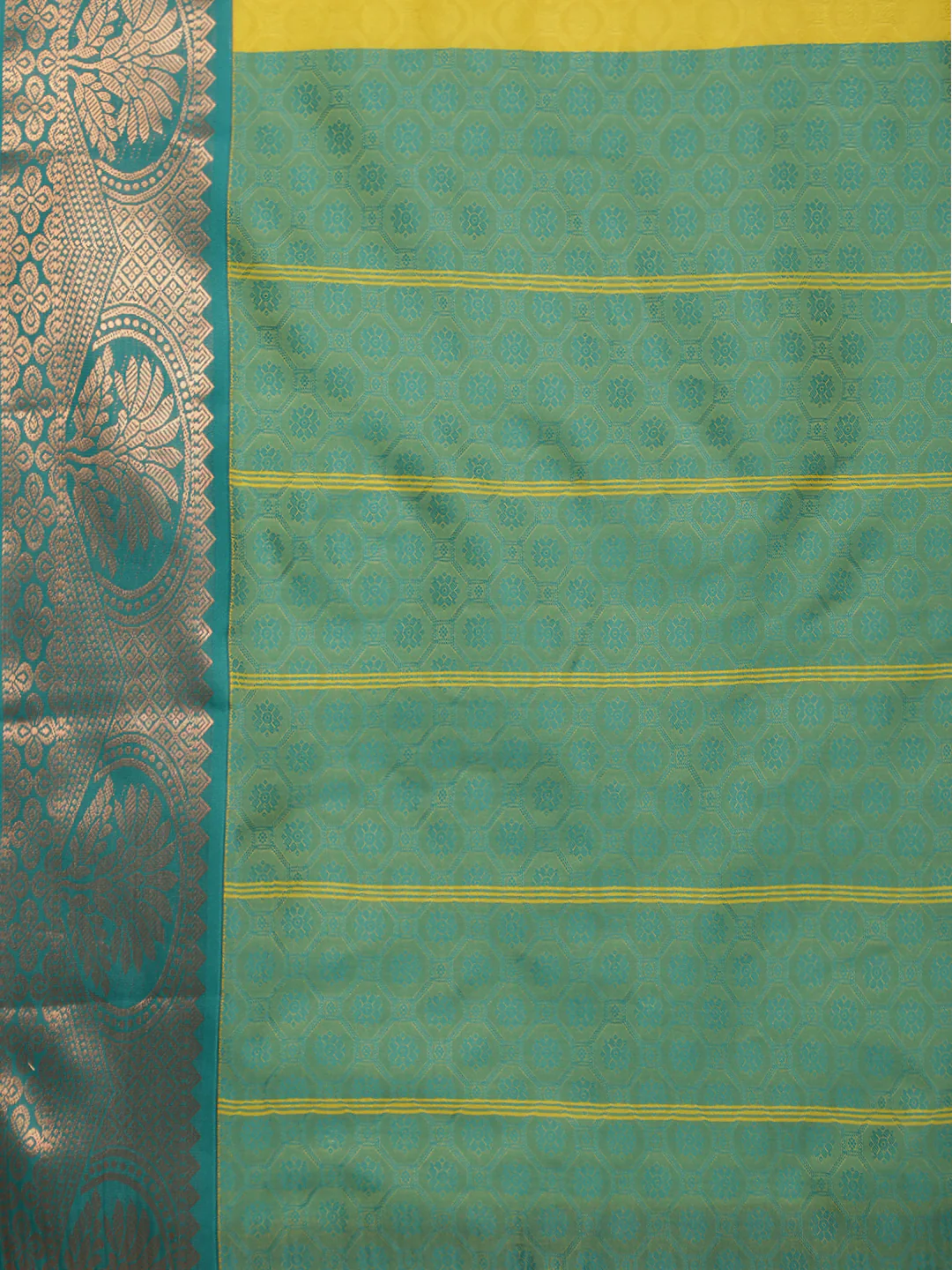 Women Yellow with Green Art Silk Saree ASS113 - Image 5