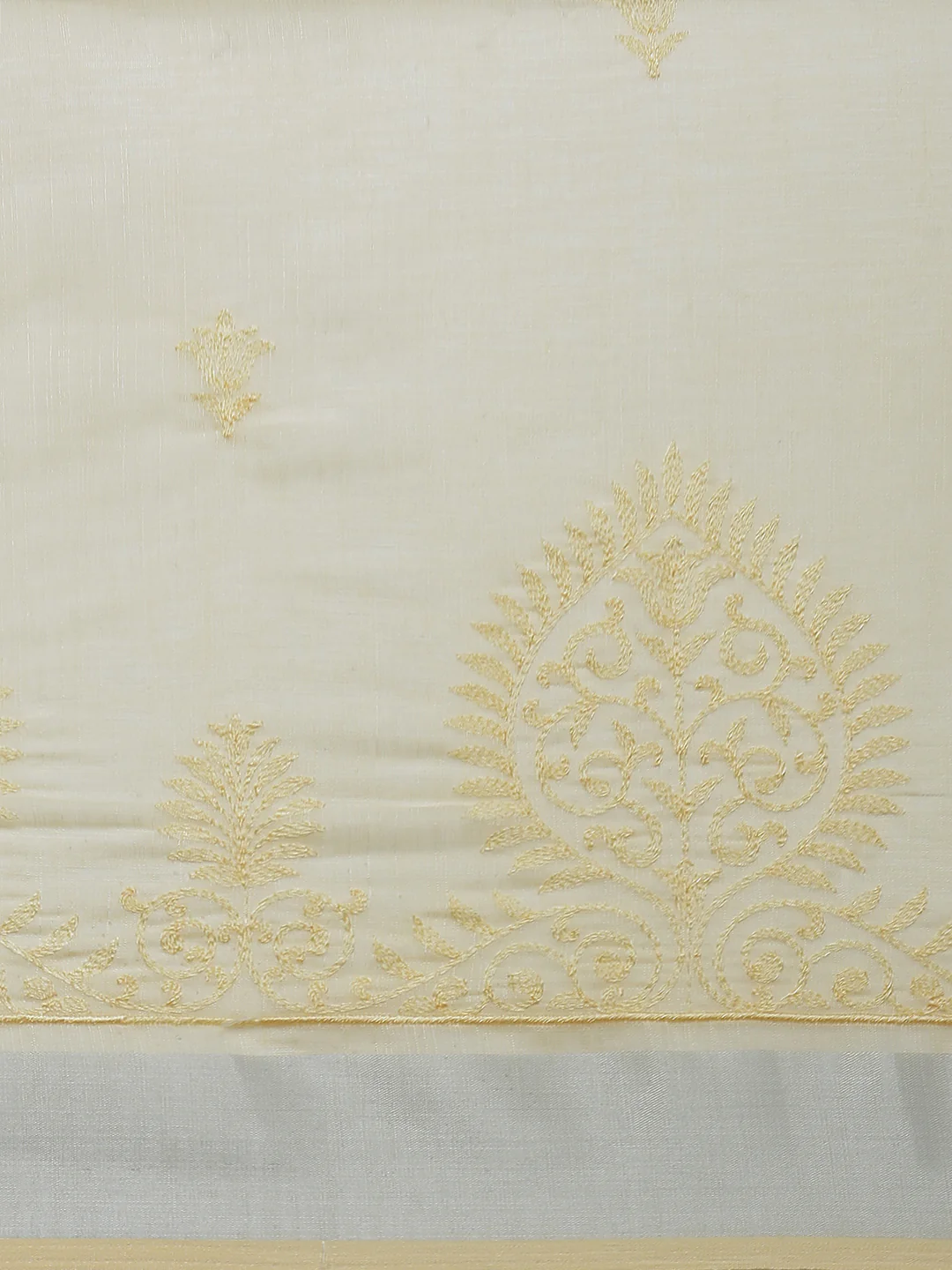 Women Yellow Semi Linen Embroidered Saree SL242 - Image 4