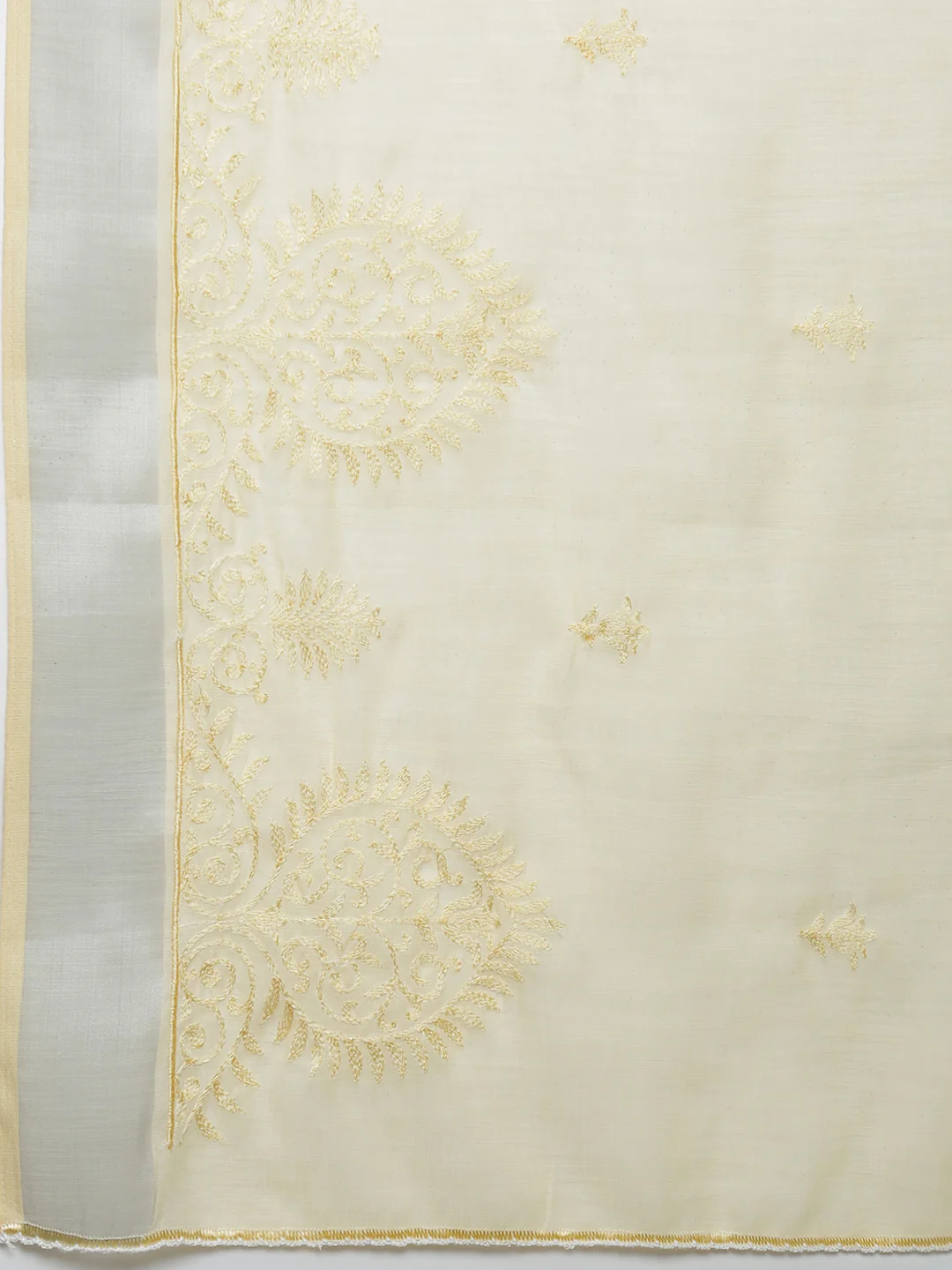 Women Yellow Semi Linen Embroidered Saree SL242 - Image 5