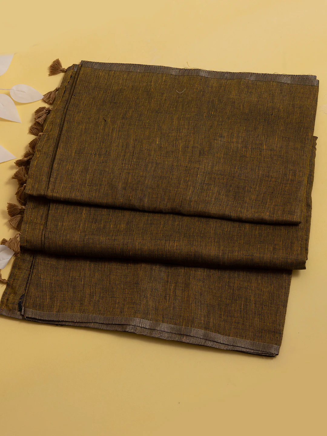 Women Yellowish Brown Semi Linen Saree SL197 - Image 2